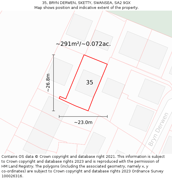 35, BRYN DERWEN, SKETTY, SWANSEA, SA2 9GX: Plot and title map