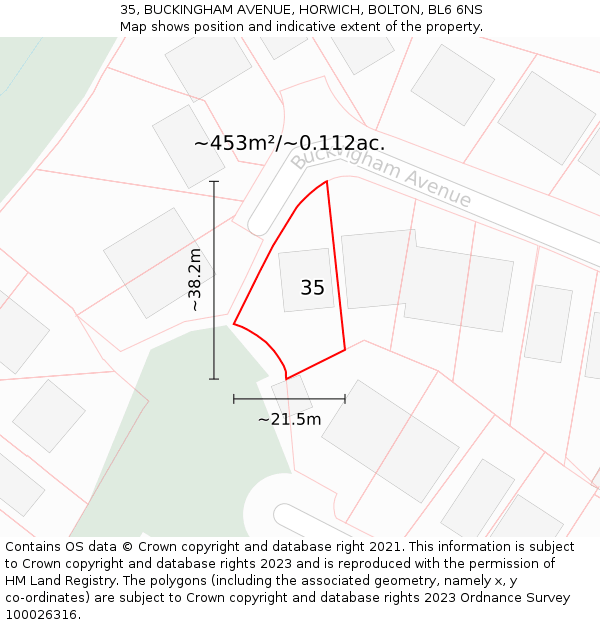 35, BUCKINGHAM AVENUE, HORWICH, BOLTON, BL6 6NS: Plot and title map