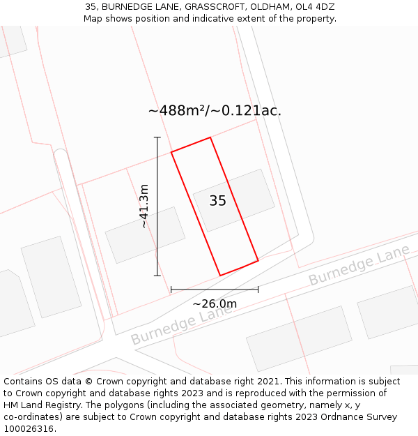 35, BURNEDGE LANE, GRASSCROFT, OLDHAM, OL4 4DZ: Plot and title map