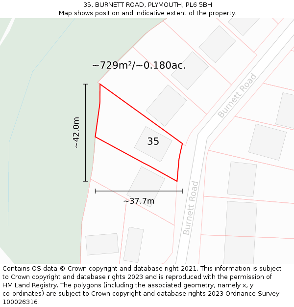 35, BURNETT ROAD, PLYMOUTH, PL6 5BH: Plot and title map