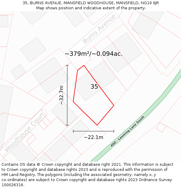 35, BURNS AVENUE, MANSFIELD WOODHOUSE, MANSFIELD, NG19 9JR: Plot and title map