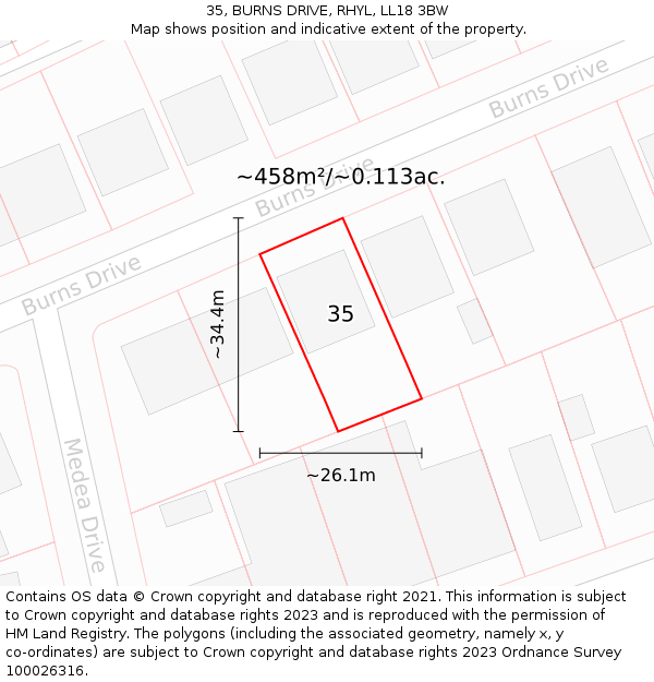 35, BURNS DRIVE, RHYL, LL18 3BW: Plot and title map