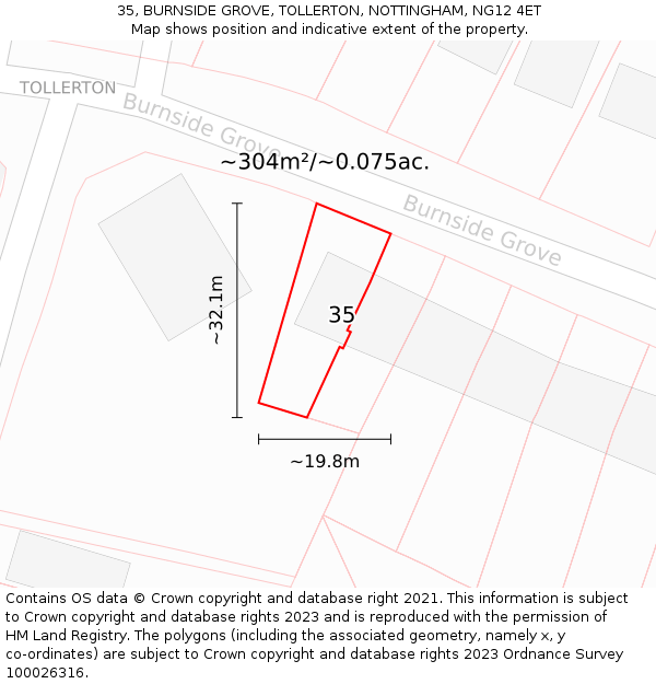 35, BURNSIDE GROVE, TOLLERTON, NOTTINGHAM, NG12 4ET: Plot and title map