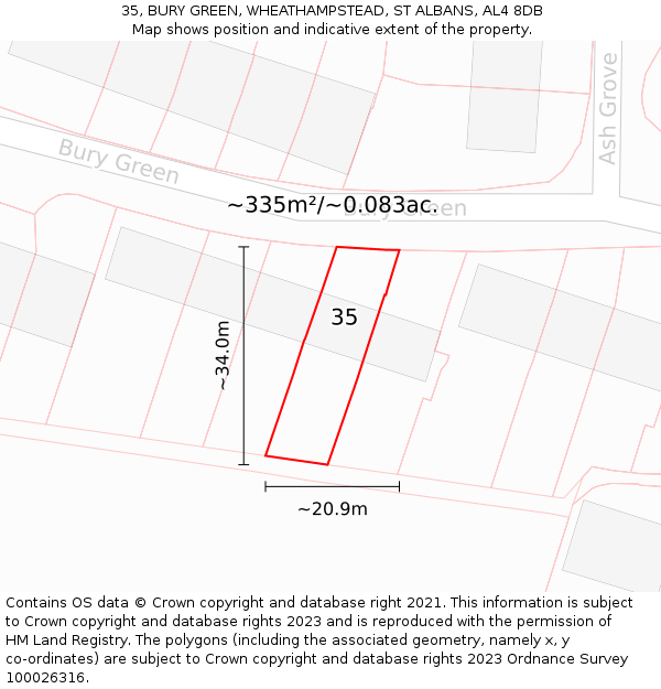 35, BURY GREEN, WHEATHAMPSTEAD, ST ALBANS, AL4 8DB: Plot and title map