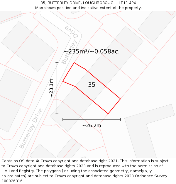 35, BUTTERLEY DRIVE, LOUGHBOROUGH, LE11 4PX: Plot and title map