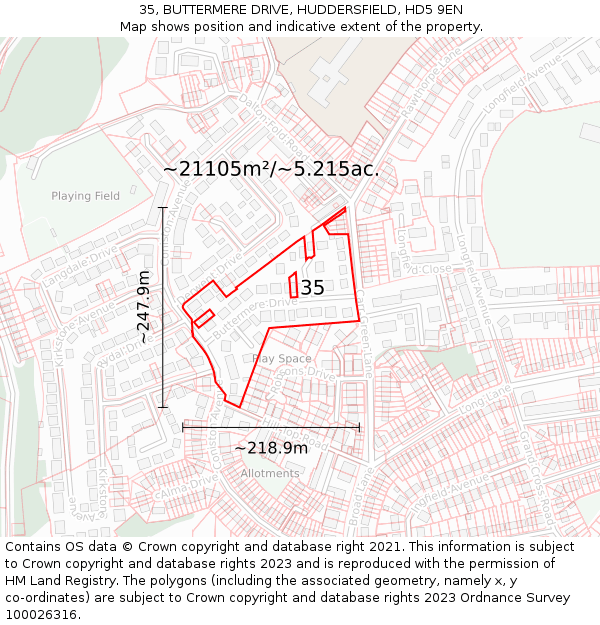 35, BUTTERMERE DRIVE, HUDDERSFIELD, HD5 9EN: Plot and title map