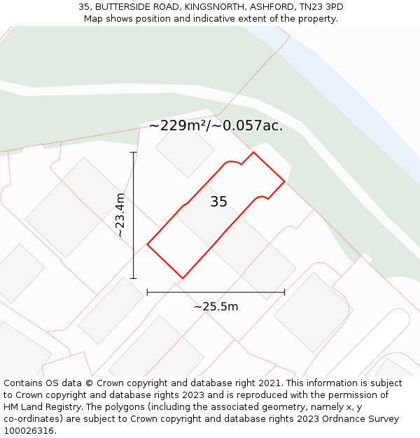 35, BUTTERSIDE ROAD, KINGSNORTH, ASHFORD, TN23 3PD: Plot and title map