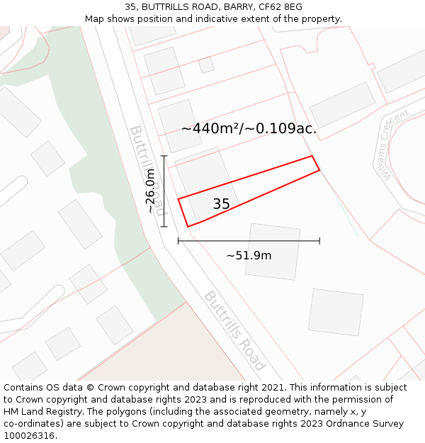 35, BUTTRILLS ROAD, BARRY, CF62 8EG: Plot and title map