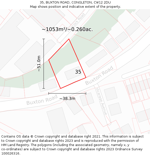 35, BUXTON ROAD, CONGLETON, CW12 2DU: Plot and title map