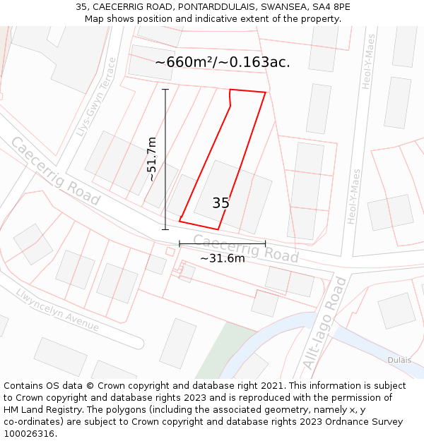 35, CAECERRIG ROAD, PONTARDDULAIS, SWANSEA, SA4 8PE: Plot and title map
