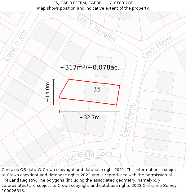 35, CAE'R FFERM, CAERPHILLY, CF83 2QB: Plot and title map