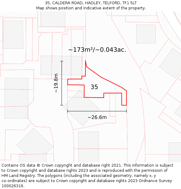 35, CALDERA ROAD, HADLEY, TELFORD, TF1 5LT: Plot and title map