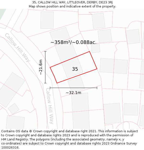 35, CALLOW HILL WAY, LITTLEOVER, DERBY, DE23 3RJ: Plot and title map