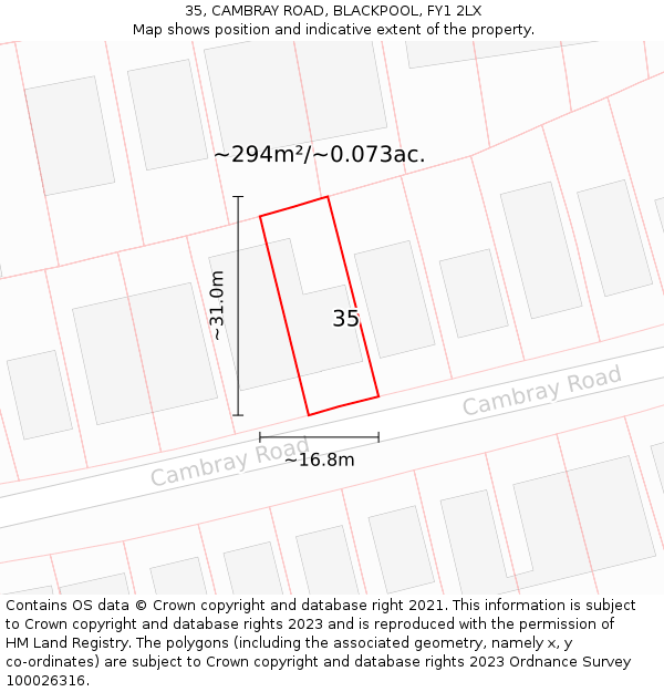 35, CAMBRAY ROAD, BLACKPOOL, FY1 2LX: Plot and title map