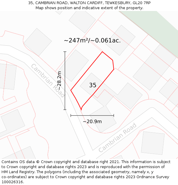 35, CAMBRIAN ROAD, WALTON CARDIFF, TEWKESBURY, GL20 7RP: Plot and title map