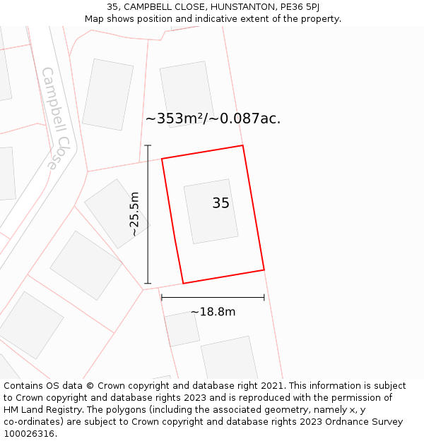 35, CAMPBELL CLOSE, HUNSTANTON, PE36 5PJ: Plot and title map