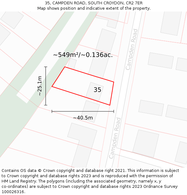 35, CAMPDEN ROAD, SOUTH CROYDON, CR2 7ER: Plot and title map