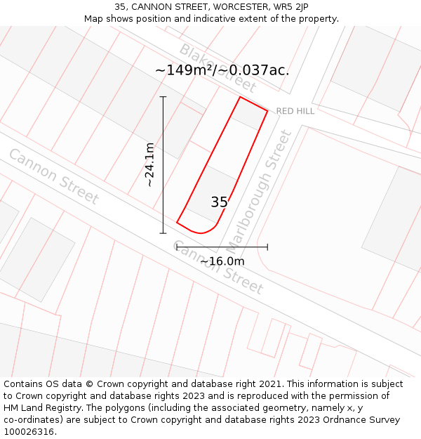 35, CANNON STREET, WORCESTER, WR5 2JP: Plot and title map