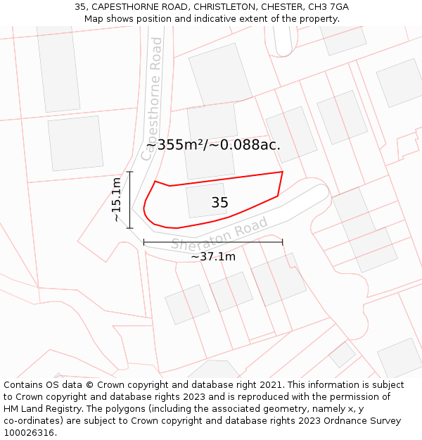 35, CAPESTHORNE ROAD, CHRISTLETON, CHESTER, CH3 7GA: Plot and title map