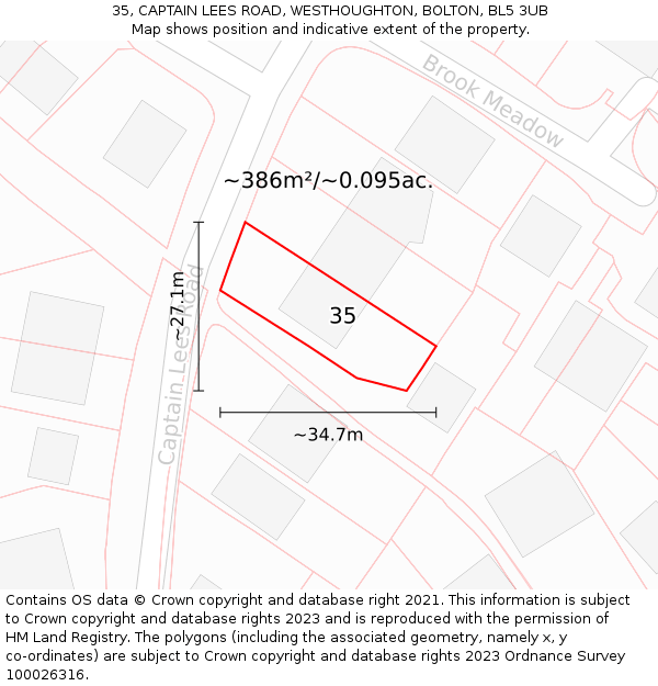 35, CAPTAIN LEES ROAD, WESTHOUGHTON, BOLTON, BL5 3UB: Plot and title map