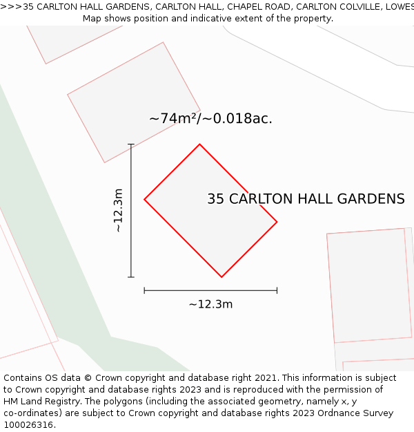 35 CARLTON HALL GARDENS, CARLTON HALL, CHAPEL ROAD, CARLTON COLVILLE, LOWESTOFT, NR33 8BL: Plot and title map