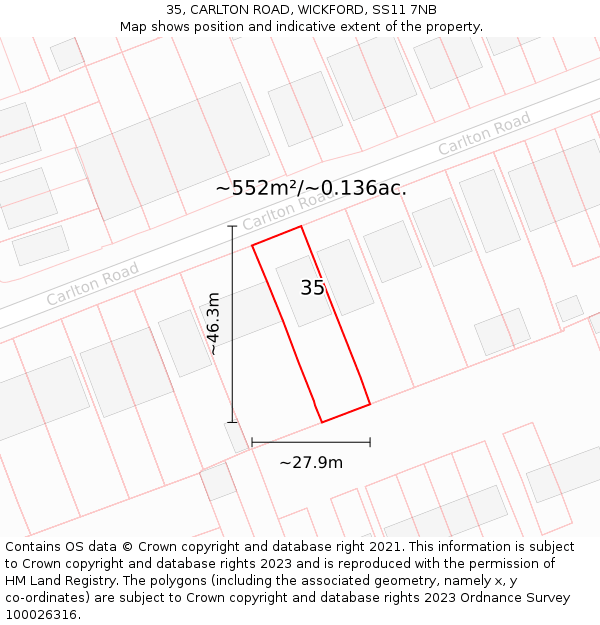 35, CARLTON ROAD, WICKFORD, SS11 7NB: Plot and title map