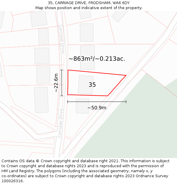 35, CARRIAGE DRIVE, FRODSHAM, WA6 6DY: Plot and title map