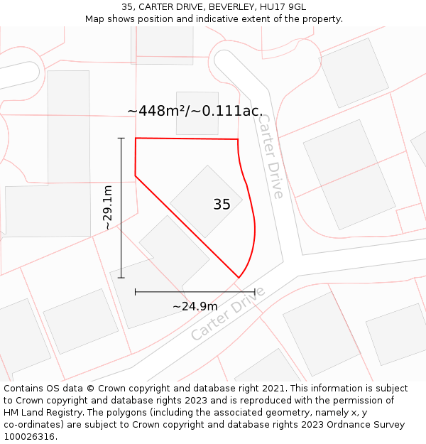 35, CARTER DRIVE, BEVERLEY, HU17 9GL: Plot and title map