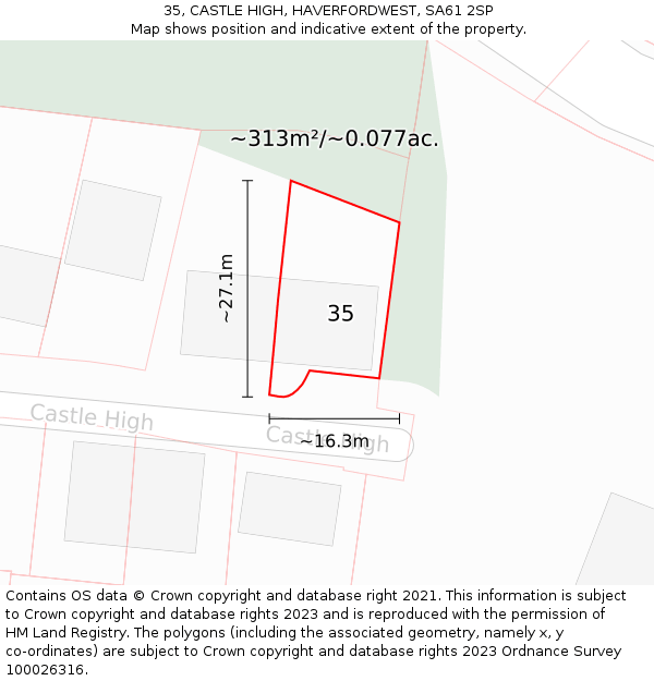 35, CASTLE HIGH, HAVERFORDWEST, SA61 2SP: Plot and title map