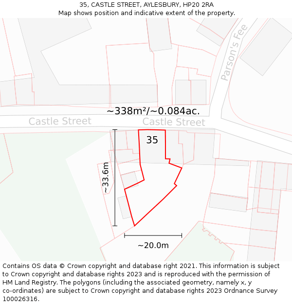 35, CASTLE STREET, AYLESBURY, HP20 2RA: Plot and title map