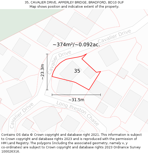 35, CAVALIER DRIVE, APPERLEY BRIDGE, BRADFORD, BD10 0UF: Plot and title map