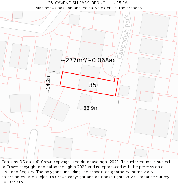 35, CAVENDISH PARK, BROUGH, HU15 1AU: Plot and title map