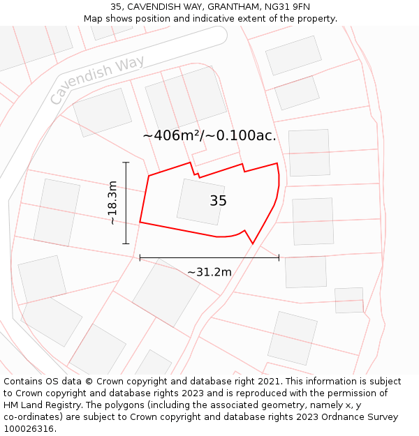 35, CAVENDISH WAY, GRANTHAM, NG31 9FN: Plot and title map