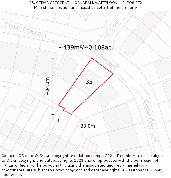 35, CEDAR CRESCENT, HORNDEAN, WATERLOOVILLE, PO8 9EX: Plot and title map