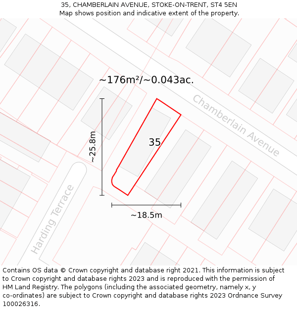 35, CHAMBERLAIN AVENUE, STOKE-ON-TRENT, ST4 5EN: Plot and title map