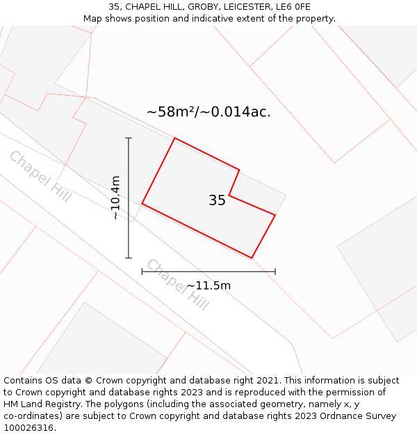 35, CHAPEL HILL, GROBY, LEICESTER, LE6 0FE: Plot and title map