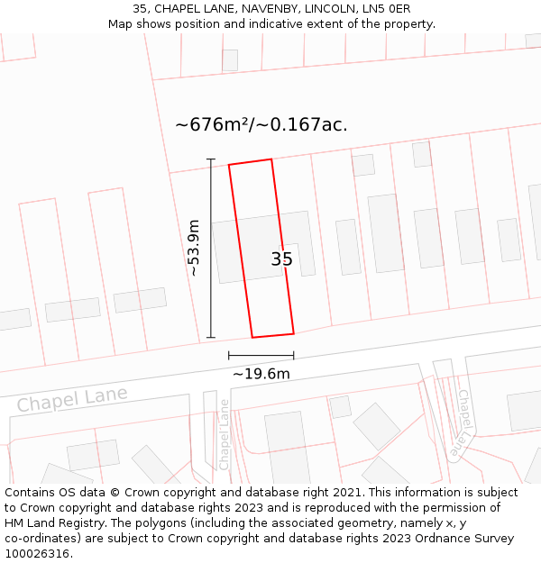 35, CHAPEL LANE, NAVENBY, LINCOLN, LN5 0ER: Plot and title map