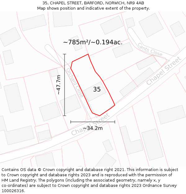 35, CHAPEL STREET, BARFORD, NORWICH, NR9 4AB: Plot and title map