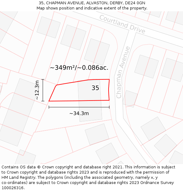 35, CHAPMAN AVENUE, ALVASTON, DERBY, DE24 0GN: Plot and title map