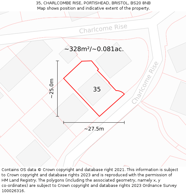 35, CHARLCOMBE RISE, PORTISHEAD, BRISTOL, BS20 8NB: Plot and title map