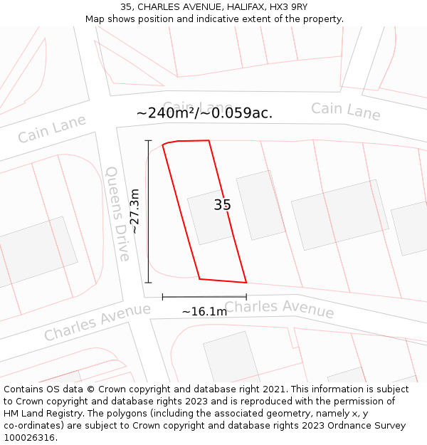 35, CHARLES AVENUE, HALIFAX, HX3 9RY: Plot and title map