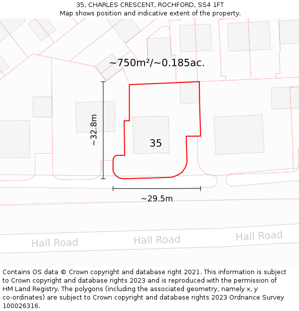 35, CHARLES CRESCENT, ROCHFORD, SS4 1FT: Plot and title map