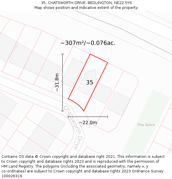 35, CHATSWORTH DRIVE, BEDLINGTON, NE22 5YS: Plot and title map