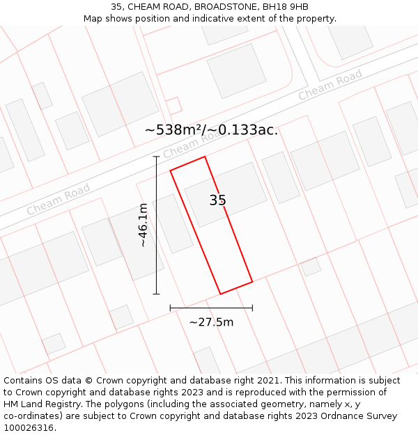 35, CHEAM ROAD, BROADSTONE, BH18 9HB: Plot and title map