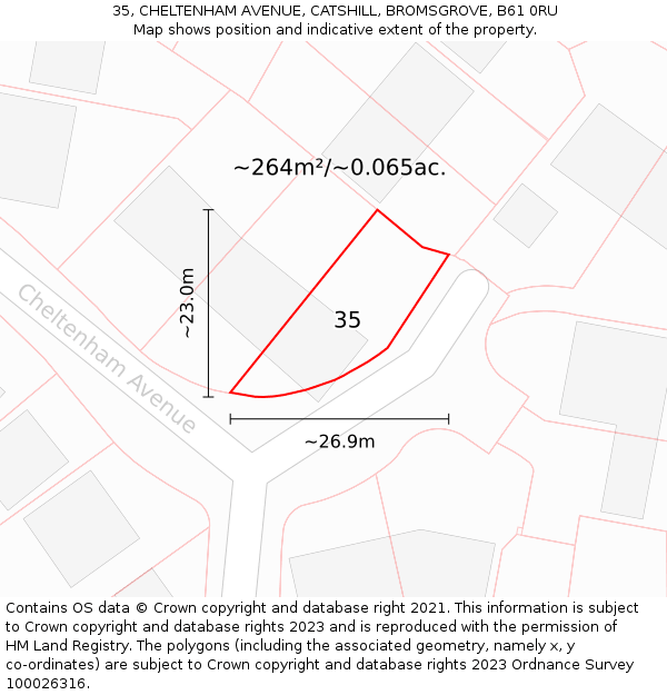 35, CHELTENHAM AVENUE, CATSHILL, BROMSGROVE, B61 0RU: Plot and title map