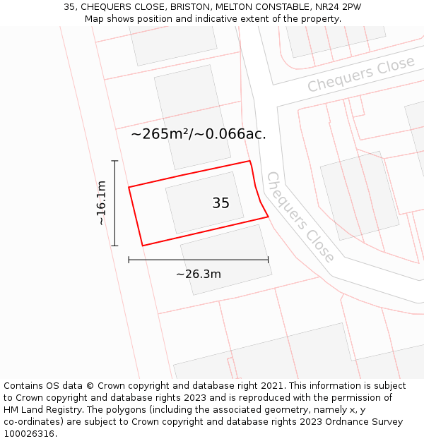 35, CHEQUERS CLOSE, BRISTON, MELTON CONSTABLE, NR24 2PW: Plot and title map