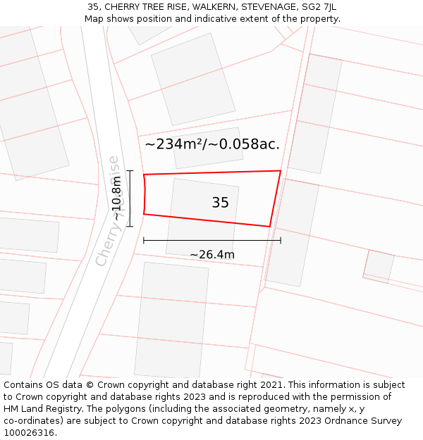 35, CHERRY TREE RISE, WALKERN, STEVENAGE, SG2 7JL: Plot and title map