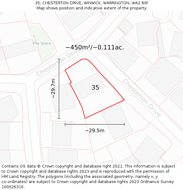 35, CHESTERTON DRIVE, WINWICK, WARRINGTON, WA2 8XF: Plot and title map