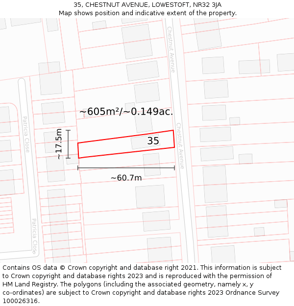 35, CHESTNUT AVENUE, LOWESTOFT, NR32 3JA: Plot and title map