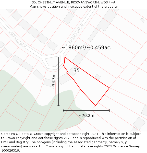 35, CHESTNUT AVENUE, RICKMANSWORTH, WD3 4HA: Plot and title map